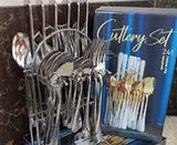 24pcs Stainless Steel Silver Cutlery Set – Elegant and Durable Flatware for Home and Dining